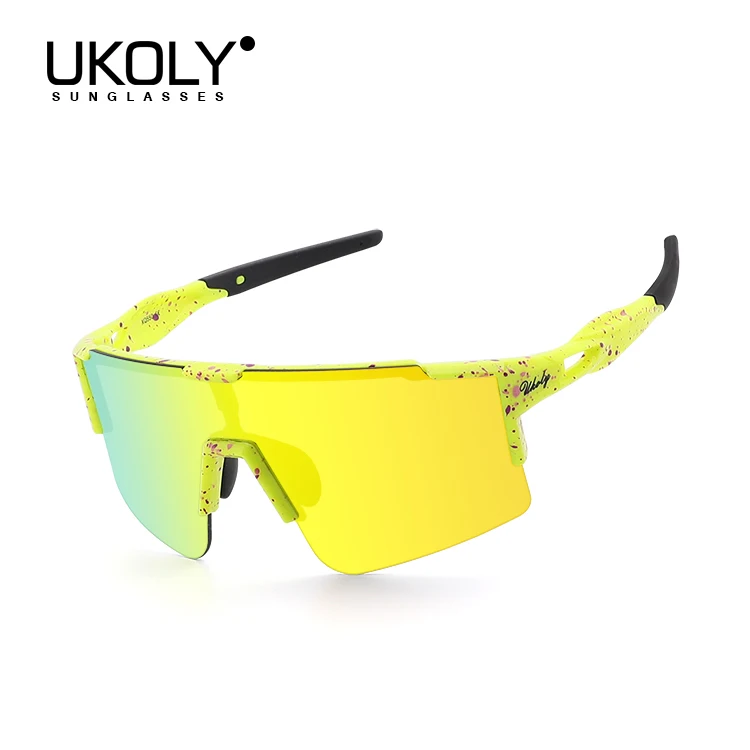 UKOLY custom logo changeable lens sun glasses HD polarized sports oversize sunglasses ce Uv400 cycling glasses
