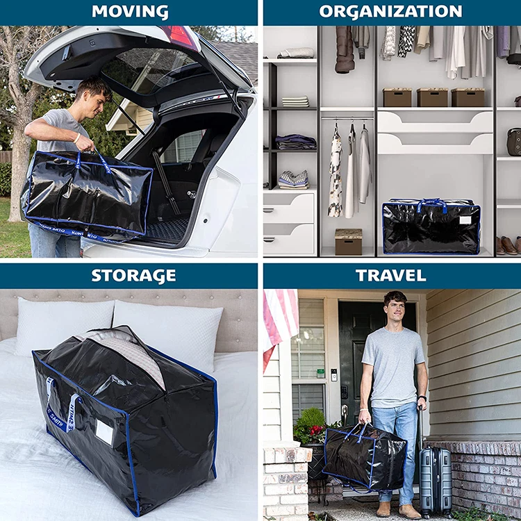 Heavy Duty Strong Handles Storage Bags Travelling Camping Packaging PE PP Moving Bag With Zipper