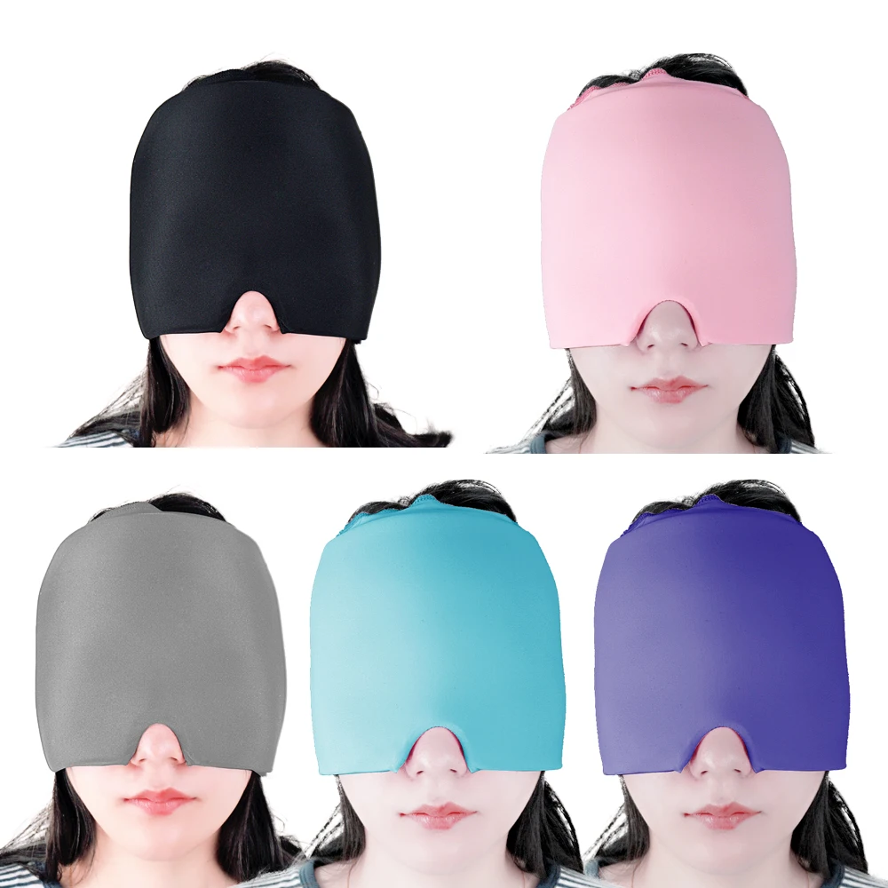 Double layer Migraine Relief Cap Soothing Headache Ice Pack Mask Cooling Gel Hat Face Cold Compress Head Wrap for Tension Stress
