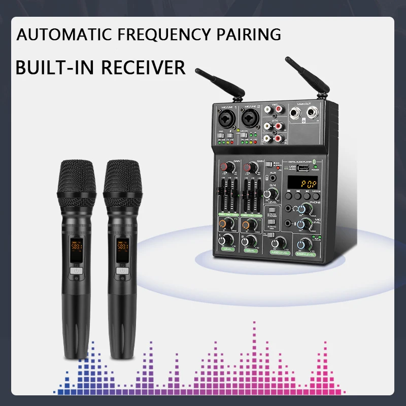 UF4-M новый дизайн UHF Беспроводной Microfono 2 в одном комплекте маленький 4-канальный караоке аудио микшер микрофон