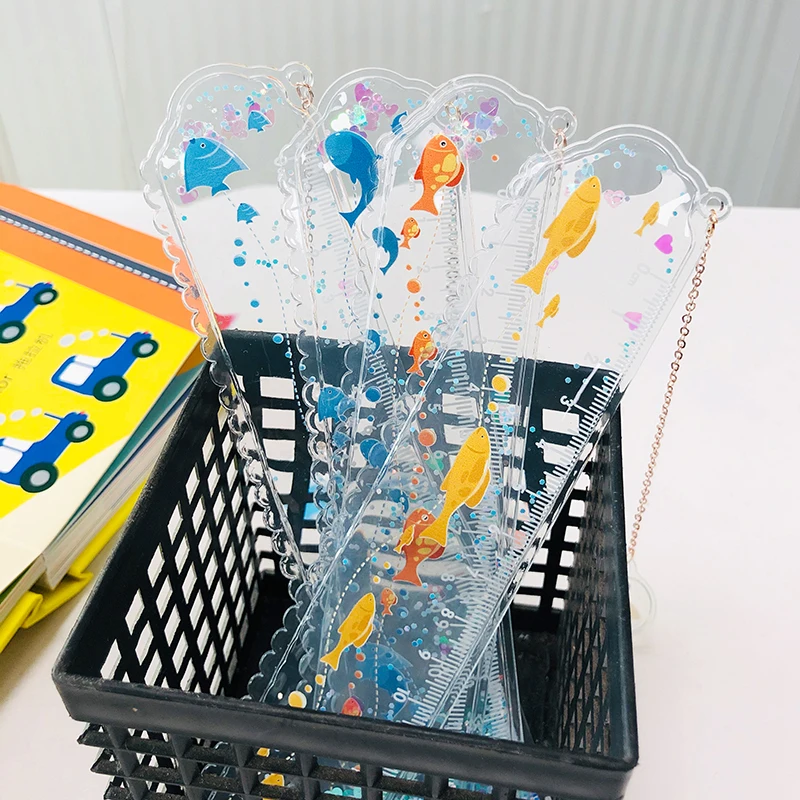 School Stationery Plastic Fashion Design Ruler Straight Ruler Multiple Colors Custom Liquid Ruler for School