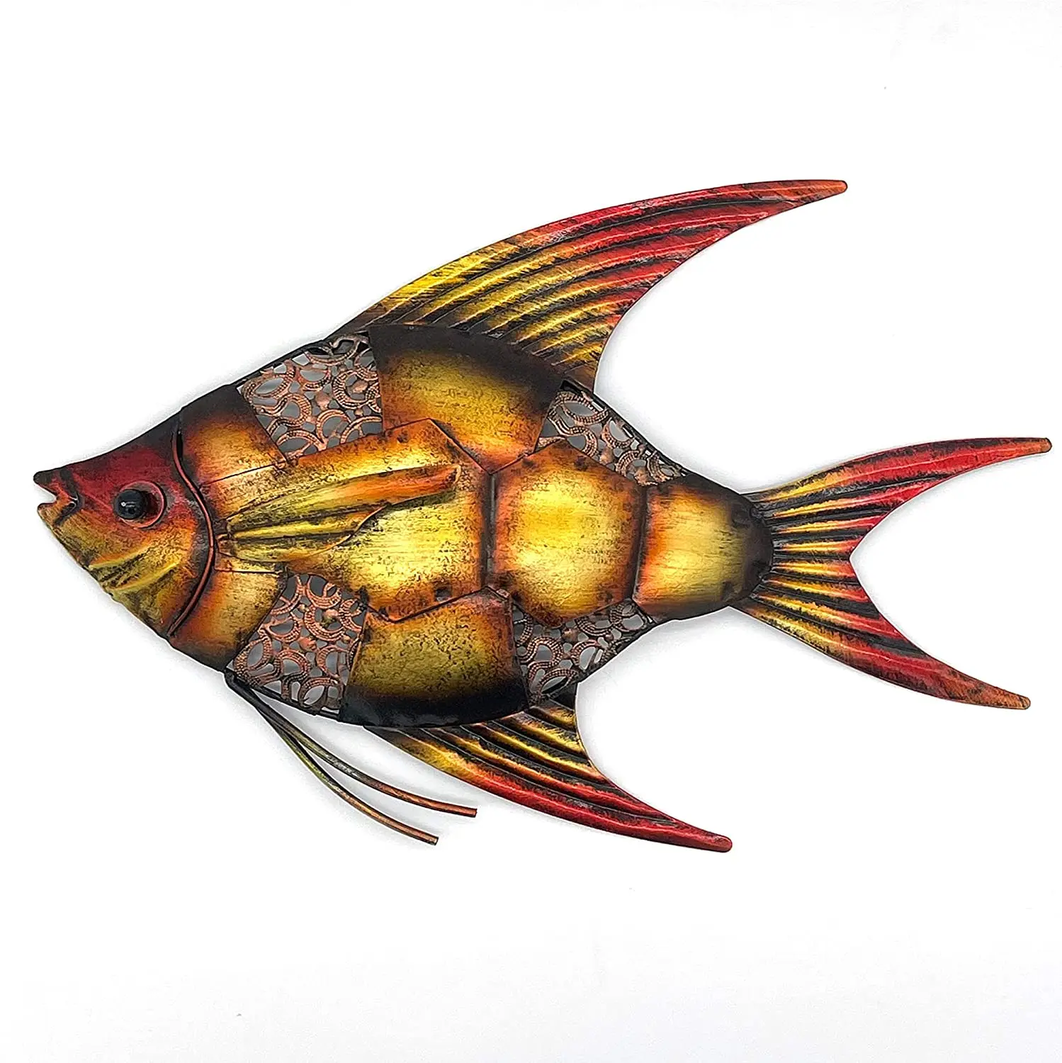 Amazon Горячая продажа металла классического искусства Золотой желтой рыбы стены украшения дома, патио, крыльцо, бассейн, палуба, золотой подарок