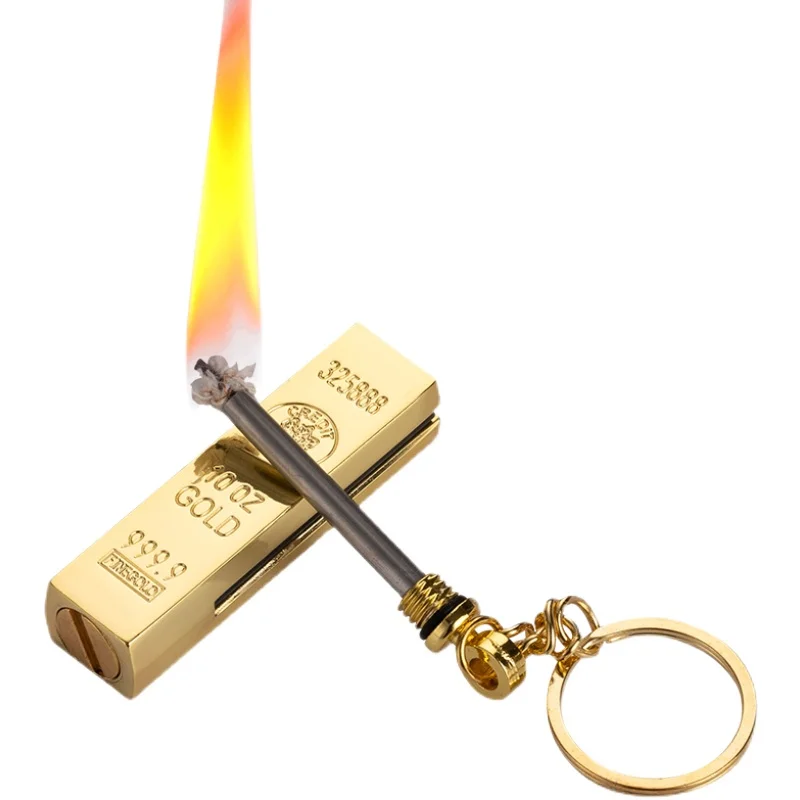 Hot selling gold nugget match lighter gold bar shaped lighter vintage kerosene lighter match key chain