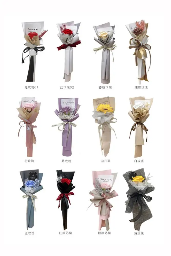 Hot selling soft and fragrant artificial sunflower carnation Beautiful mini single soap  flowers roses bouquet