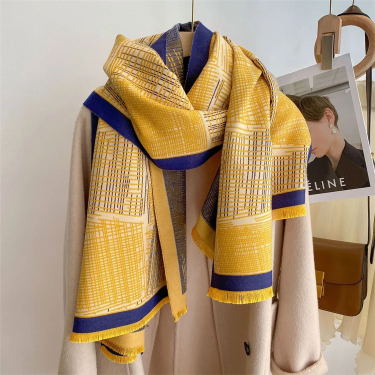 2022 Luxury Plaid Warm Comfort Scarf Faux Cashmere Pashmina Shawl Women
