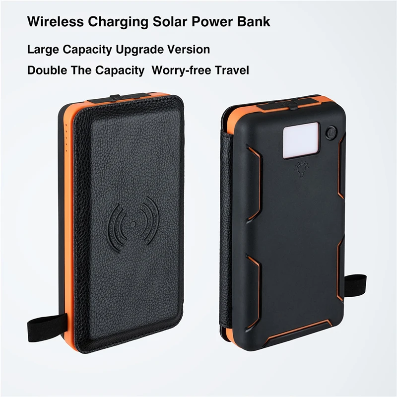 Portable 16000mAh Battery Dual USB Outputs 4 Panels Solar Power Bank for Camping Hiking Smartphones Tablets Charger