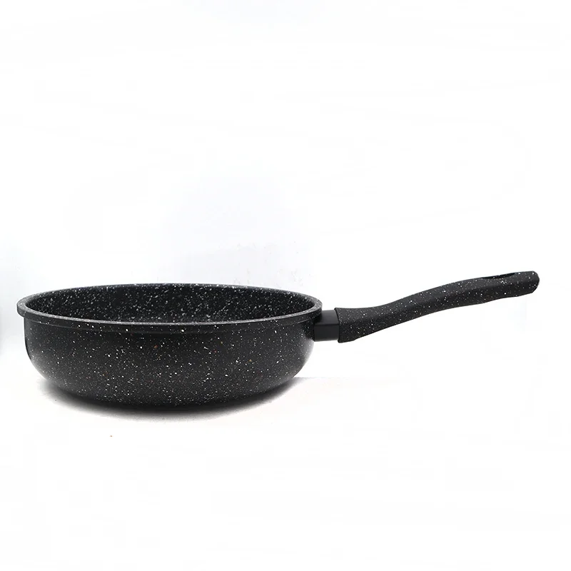 High Quality Black Granite Coating Deep Fry Pan Non-Stick Induction Cookware Metal with Glass Material for Kitchen Use