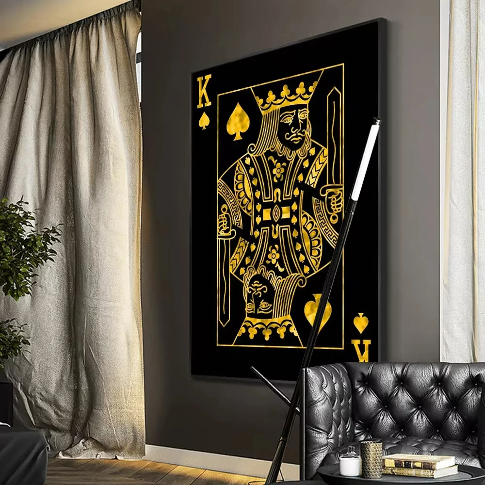 Gold Queen King Poker Black Wall Art Prints Picture Posters Nordic Living Work Room Crystal Porcelain Painting