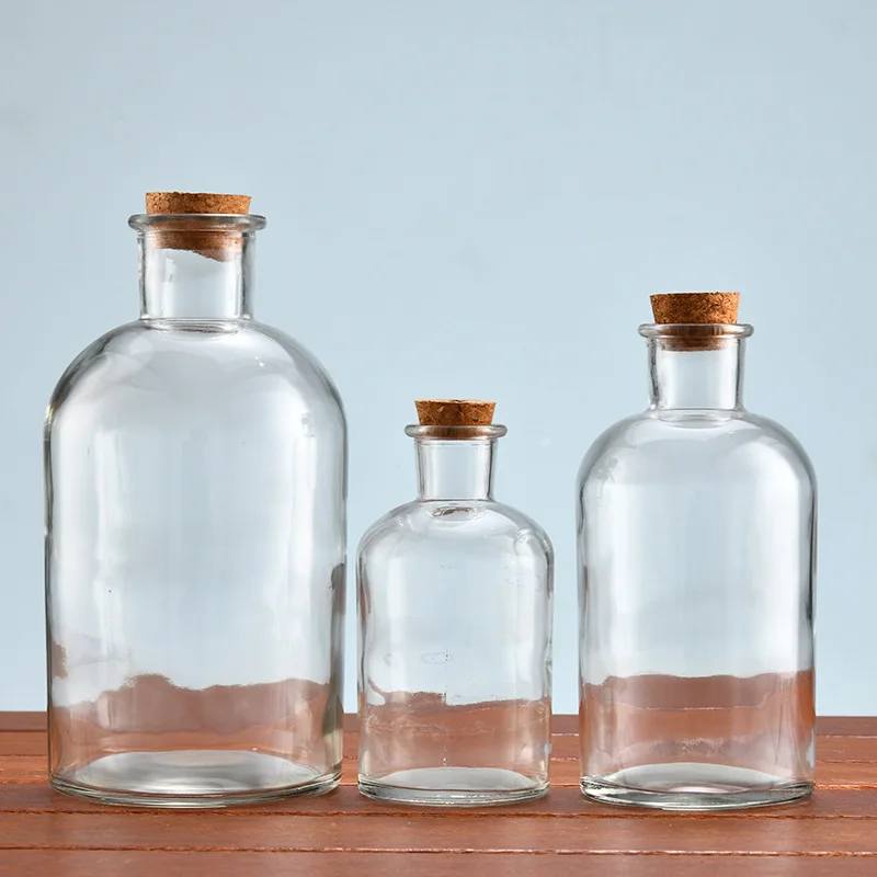 Wholesale Reagent Bottles With Thickened Small Mouth Transparent Wooden Stoppers And Medicinal Glass Bottles