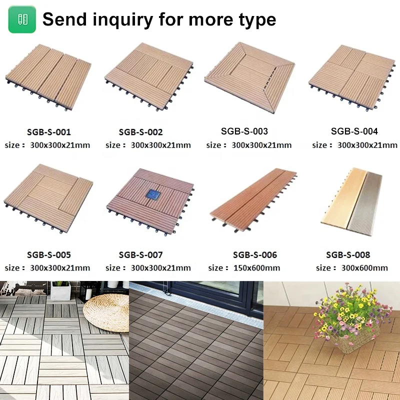 Waterproof anti-uv Solar Light Deck Tiles wpc outdoor exterior patio DIY flooring decking tiles for outdoor