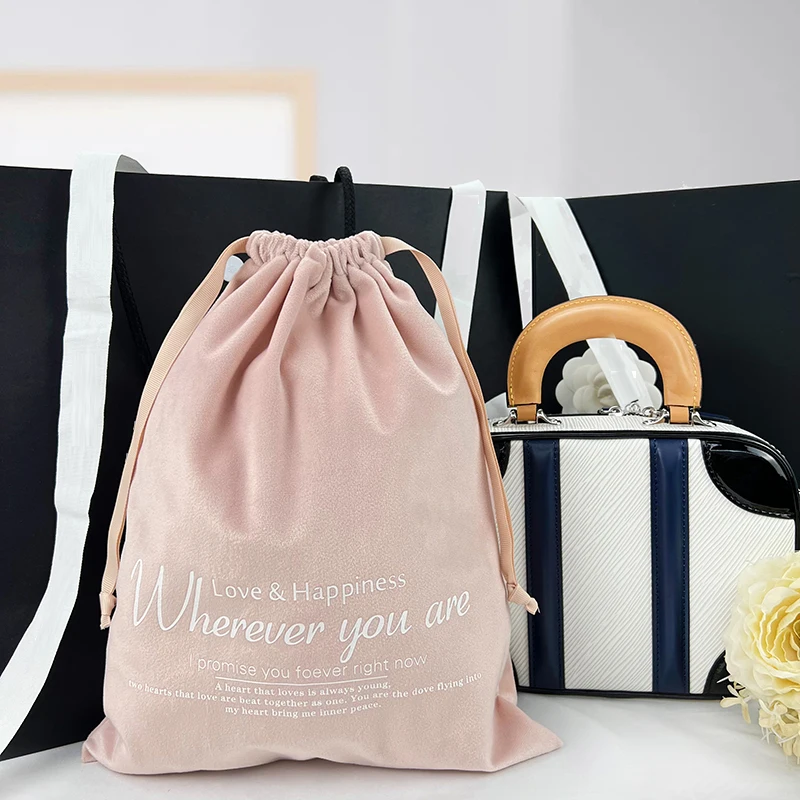 Yile Custom Logo Pink Luxury Dust Bag for Handbags Travel Storage Pouch Felt Cloth Velvet Drawstring Bags
