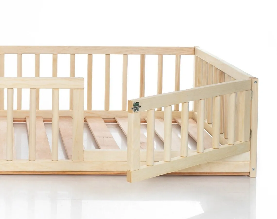 Montessori toddler floor bed with rails Kids floor bed frame Children house with slats Handmade natural solid wood toddler bed