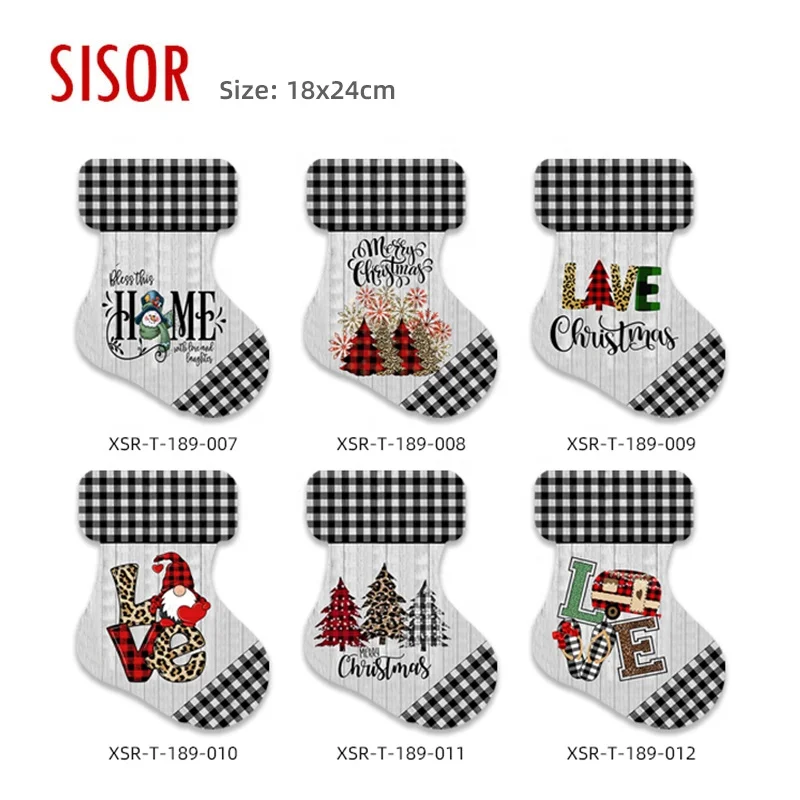 Wholesale Christmas Socks Shape Ceramic Trivet Custom Sublimation Custom Tile Trivet With Cork Tableware  Heat Insulation pad