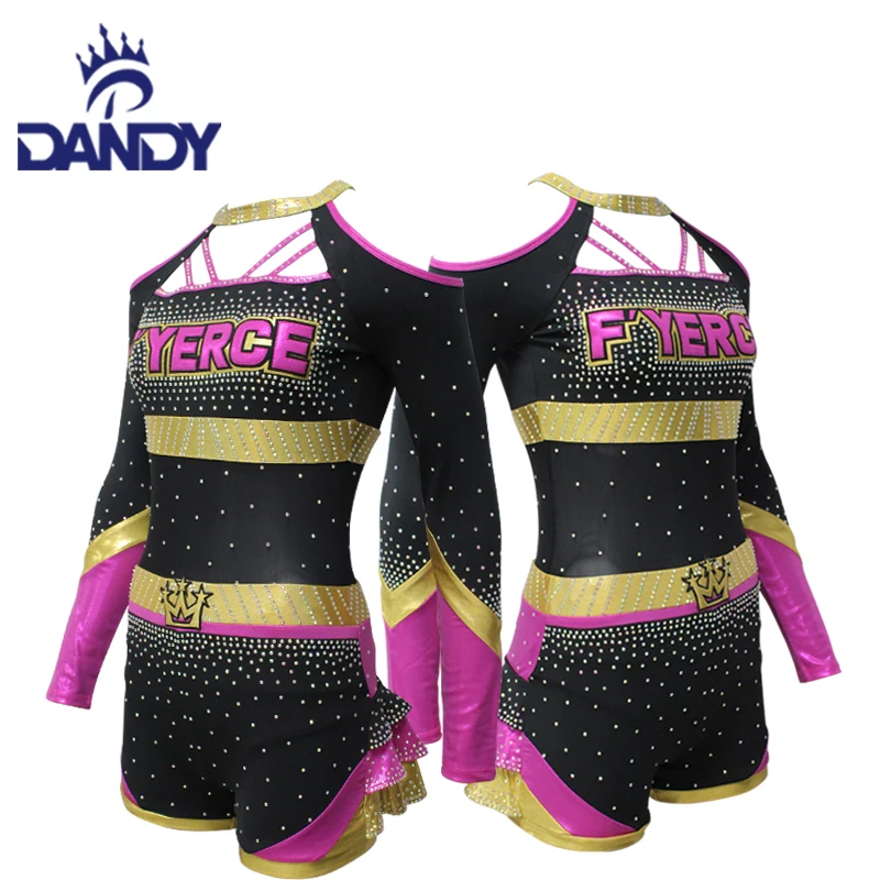 High school Pleat Skirts Cheerleading Uniforms Shiny Rhinestones Cheerleader Uniforms