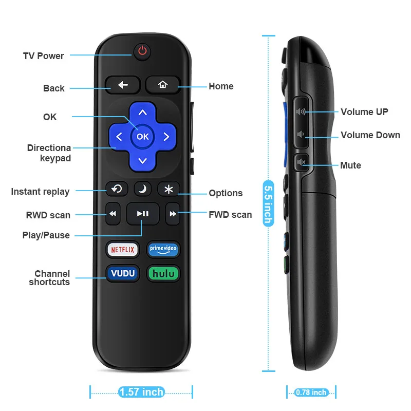 Replaced Remote Control for Roku TV Compatible with TCL Roku Hisense Element Insignia JVC Onn Philips RCA Sharp Westinghouse TV