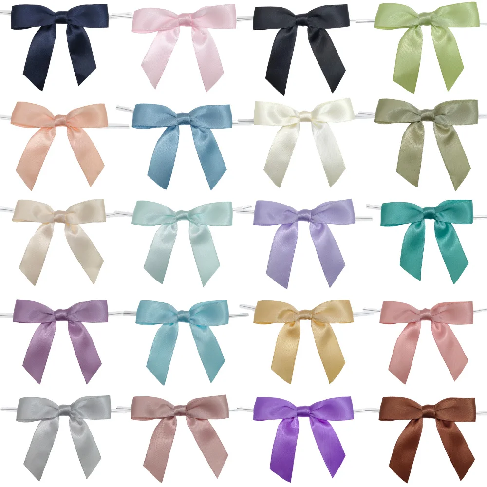 Custom Wholesale Satin Ribbon Twist Tie Bow Premade Bag Gift Wrapping Wedding Basket Bridal Shower Cake Packaging Ribbon Bow