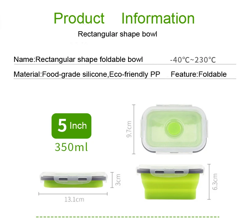 
BPA Free Microwave Oven Dishwasher Freezer Safe Leak Proof Collapsible Food Storage Meal Prep Container Silicone Lunch Box 