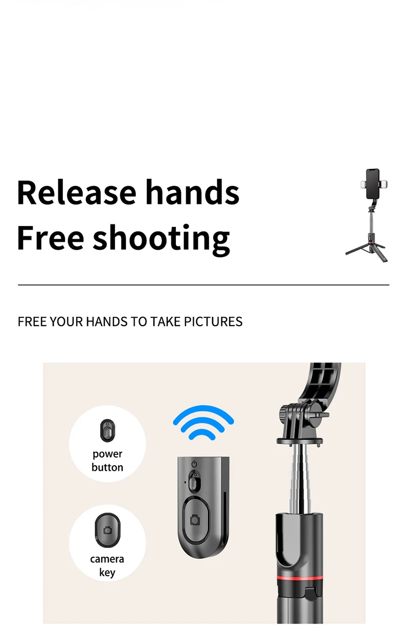 Stable 1060Mm Extension 360 Rotation Lightweight Reinforced Tripod Bluetooths Wireless Selfie Stick Tripod With Bracket