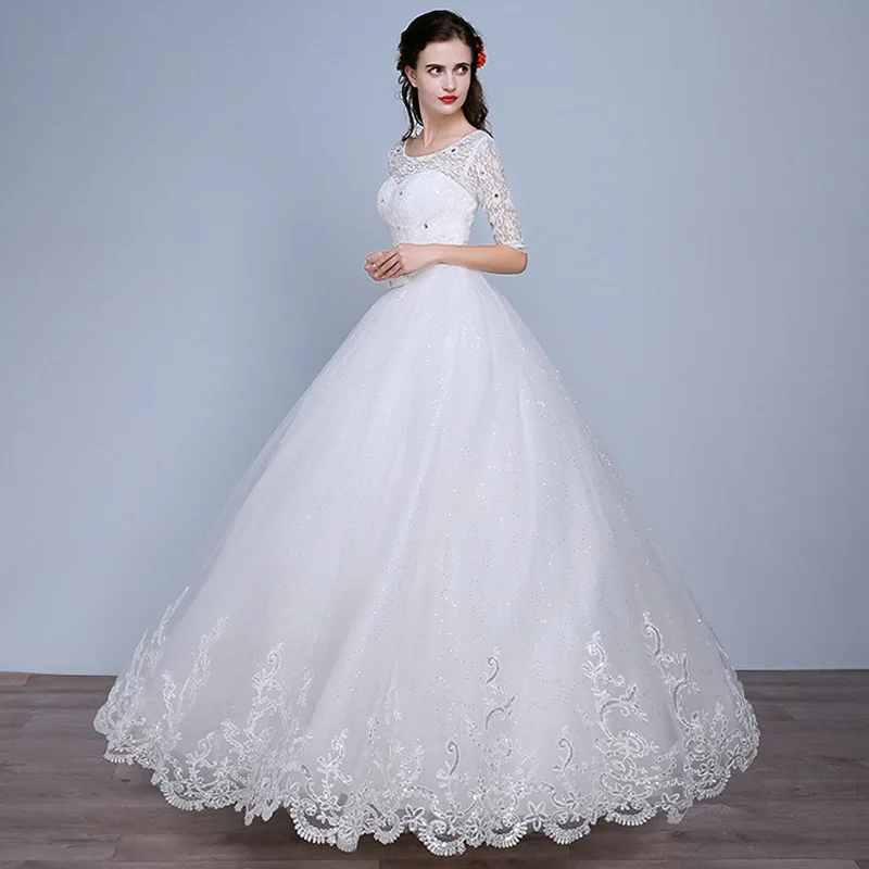 XMN  2021 Plus Size Princess Ball Gown Bridal Dress Lace Wedding Dress with Sleeve