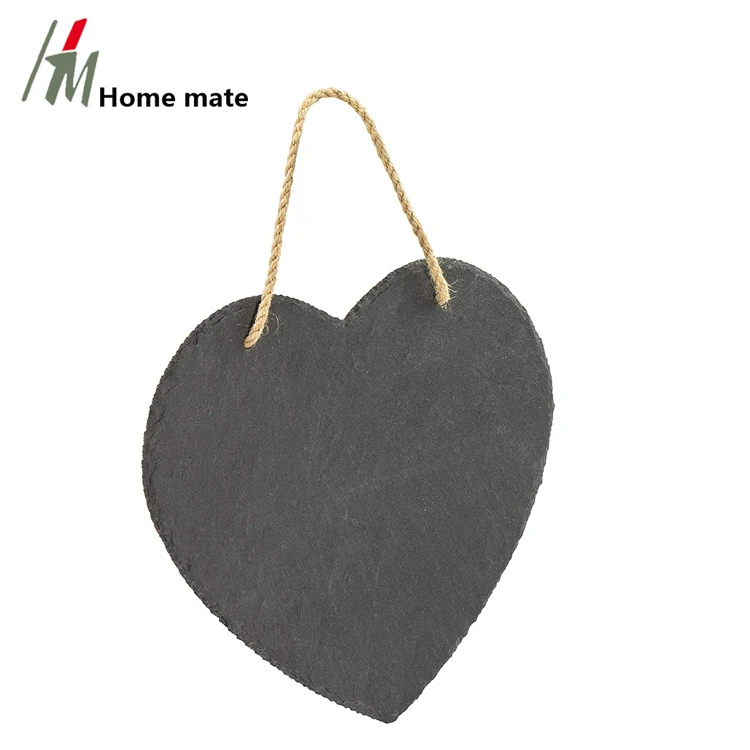 Decorative Slate with Retaining Rope as Name Plate Door Sign Slate Memo Board Heart Shape for Writing