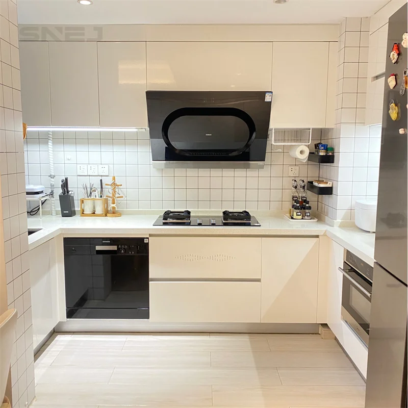 SNEJ Modern Style Custom Factory Price Kitchen Cabinets Full Set of all Wooden Kitchen Dining Room Furniture for Villa
