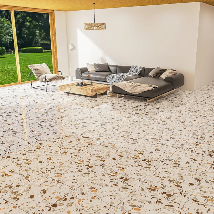 Домашняя Красивая глазурованная фарфоровая плитка кофейный цвет Terrazzo 600x600 кухонный пол напольное покрытие для спальни цементная глянцевая