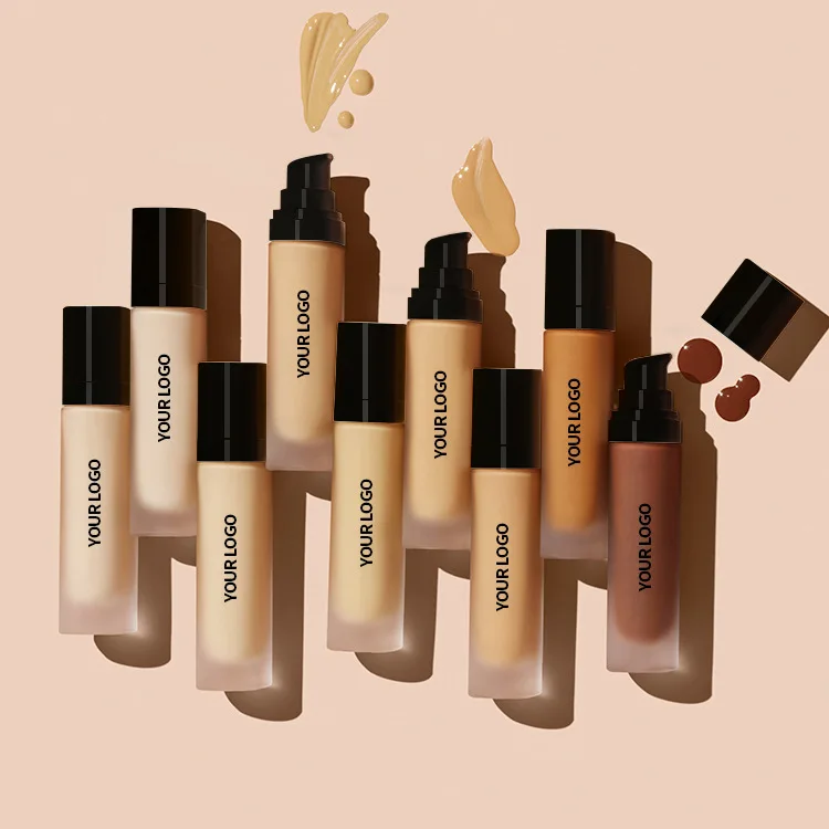 Custom Your Logo Makeup Vegan Foundation Sunscreen Waterproof Liquid Female Pressed Foundation Cream Powder Beautify Face Makeup