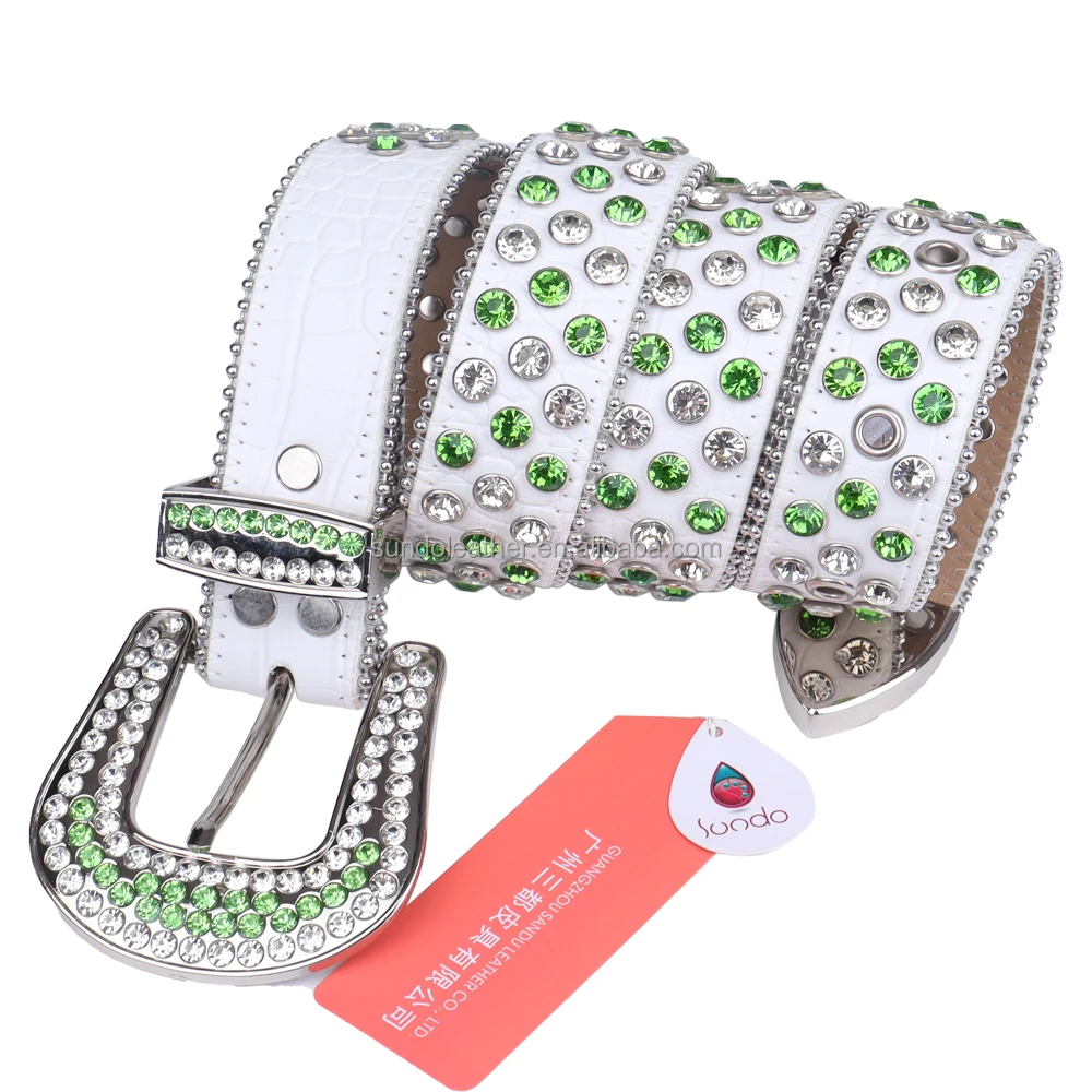 Luxurious Diamond Jeans Belts Fashion Thick Buckle Cowboy Studded Designer Leather Belts For Man