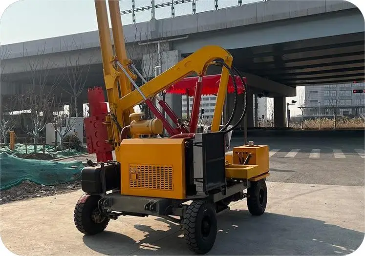 with perforation kit for hard soil drilling for road guardrail installation wheel ramming pile driver