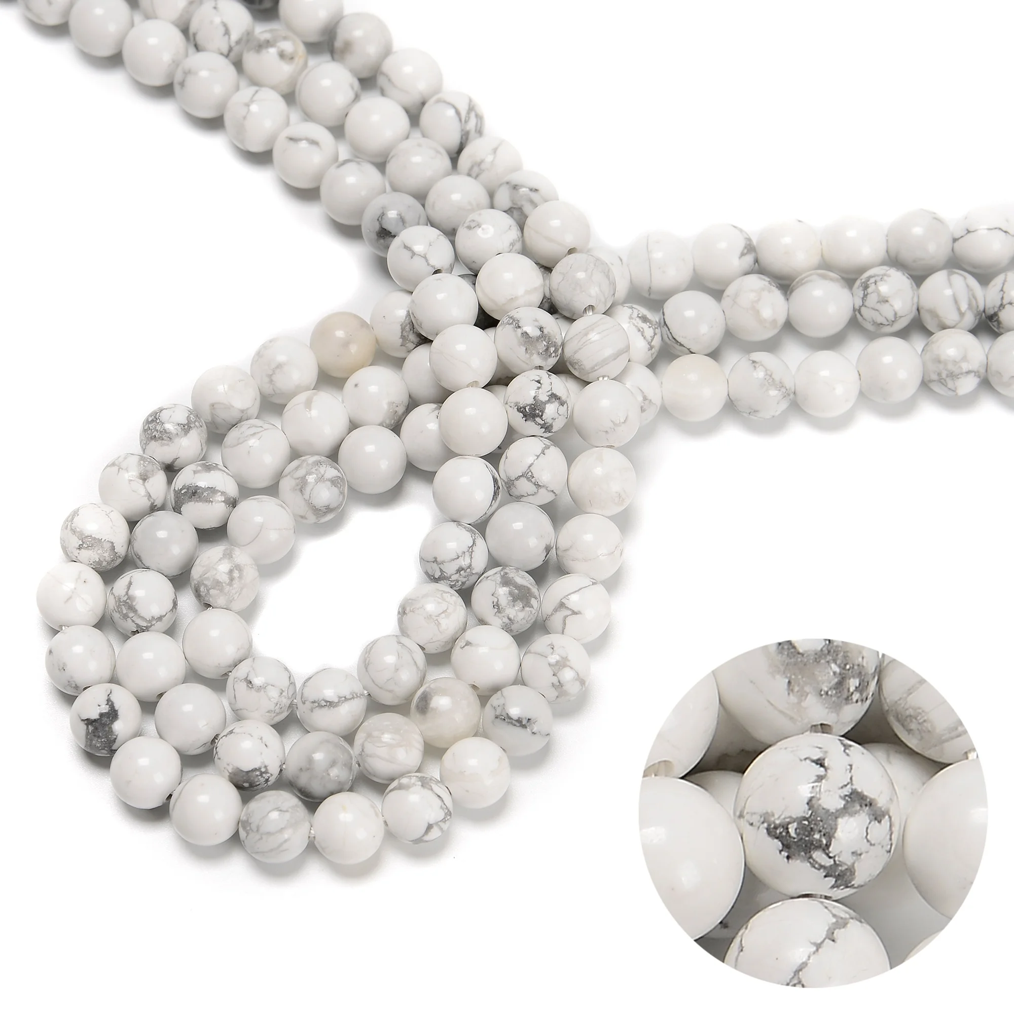 YMJ Hot Sell 4mm 6mm 8mm 10mm 12mm Howlite Stone Loose Bead Smooth Round Stone beads for Jewelry Making Bracelet