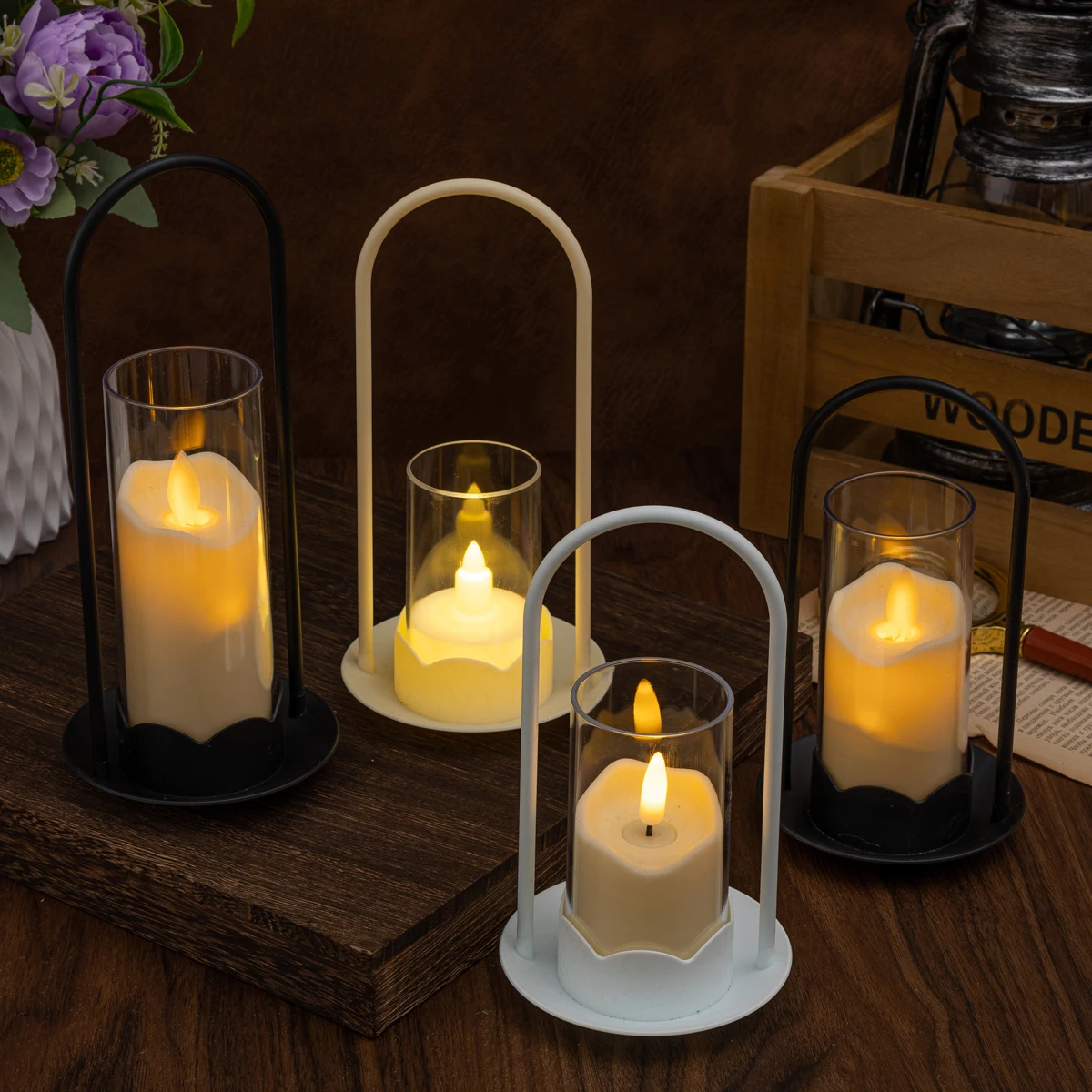 Handheld flower basket LED candle light creative candle garden atmosphere decoration ornament light Handheld lantern wind lamp