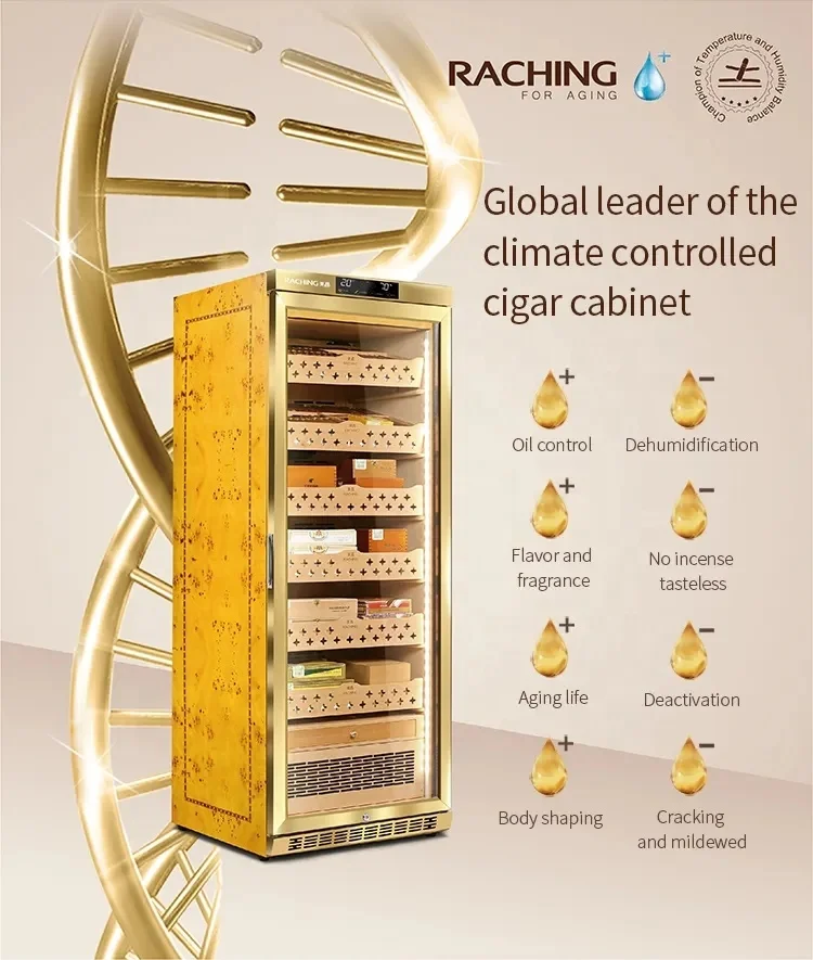 Ready To Ship Raching MON1800A Electronic Cigar Humidor With Spanish Cedar Wood Black Or Gold Color Cabinet