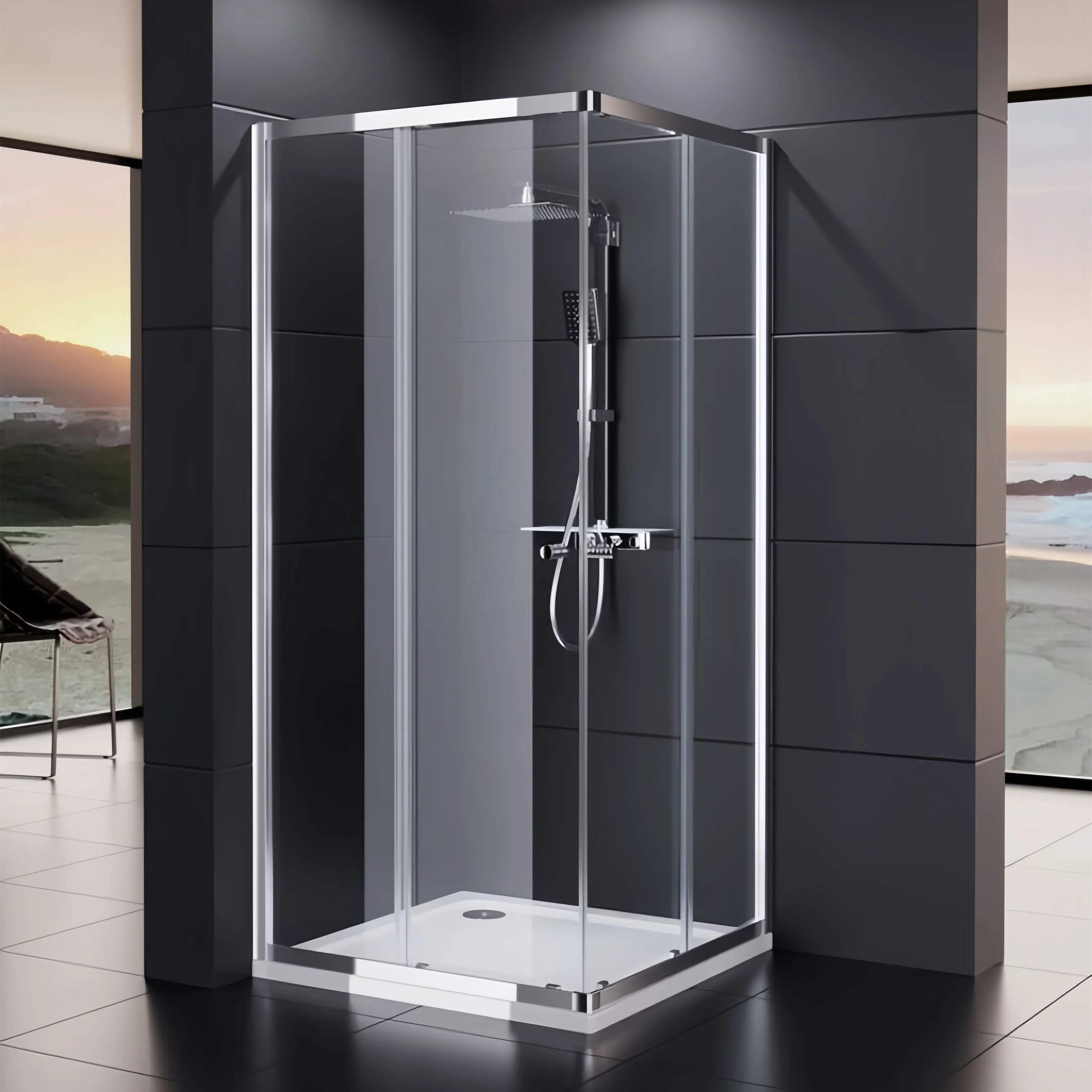 Oumeiga turkey bathroom 750 x 750 corner base shower enclosures double sliding door