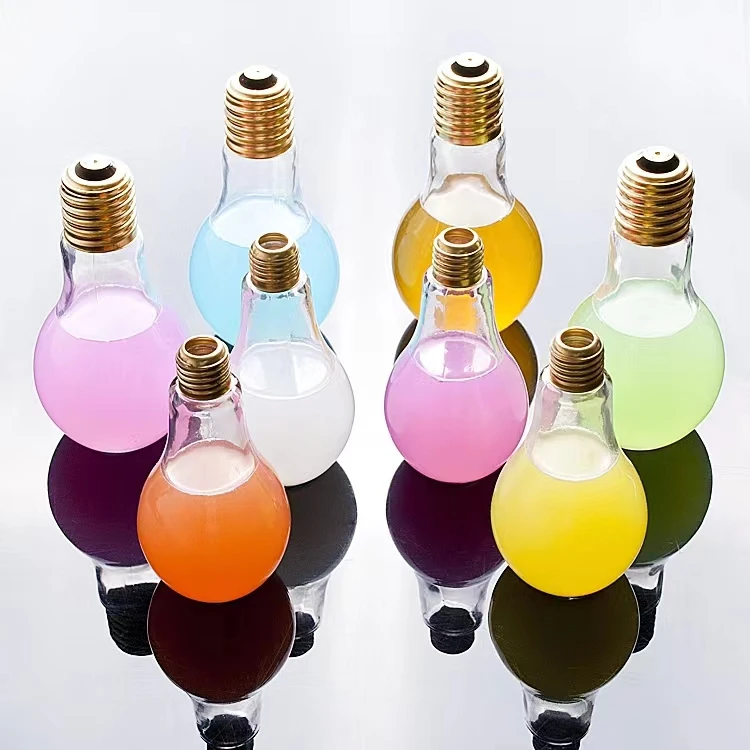 200ml clear light bulb shaped glass juice beverage container bottle