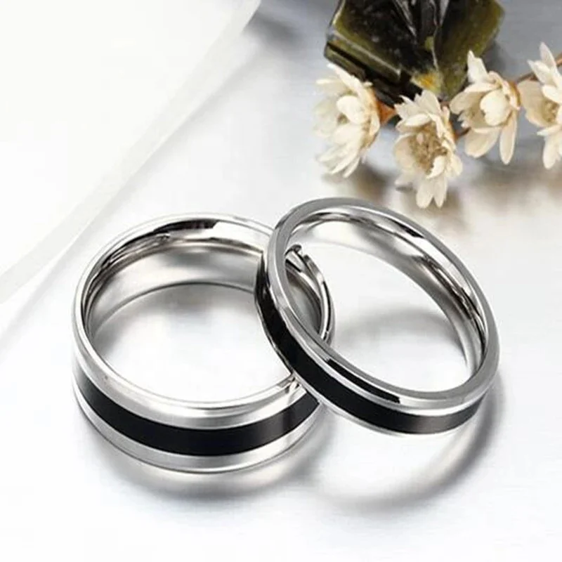Wholesale Creative Oil Drop Plain Titanium Steel Couple Ring Trendy Enamel Black Wedding Rings