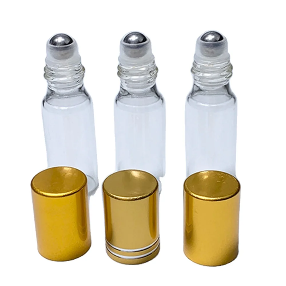 3ml 5ml 10ml clear amber tube roller ball glass bottles with silver gold lid