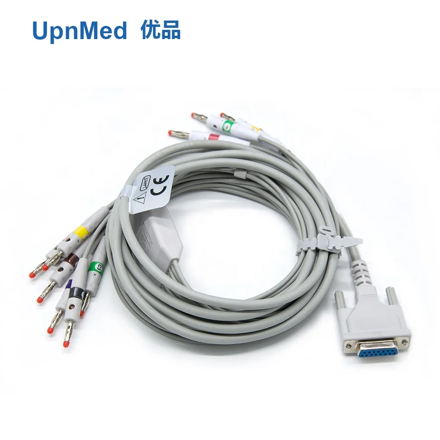 Dixtal 10 lead ECG EKG Cable DB-15P Plug: 4.0mm Banana, 3.0mm Din, Snap & Clip