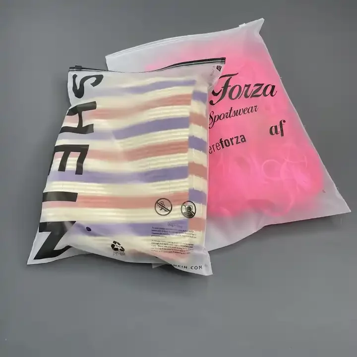 Recyclable custom logo frosted plastic zipper bag socks clothing packaging vertical zip lock packing bag for small business