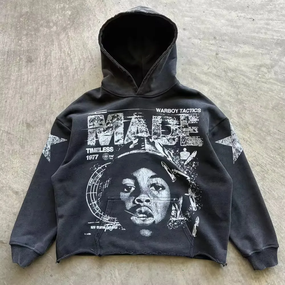Custom cut edge heavyweight cotton terry 420gsm acid washed pullover hoodies no hem thick dtg screen print cropped hoodie men