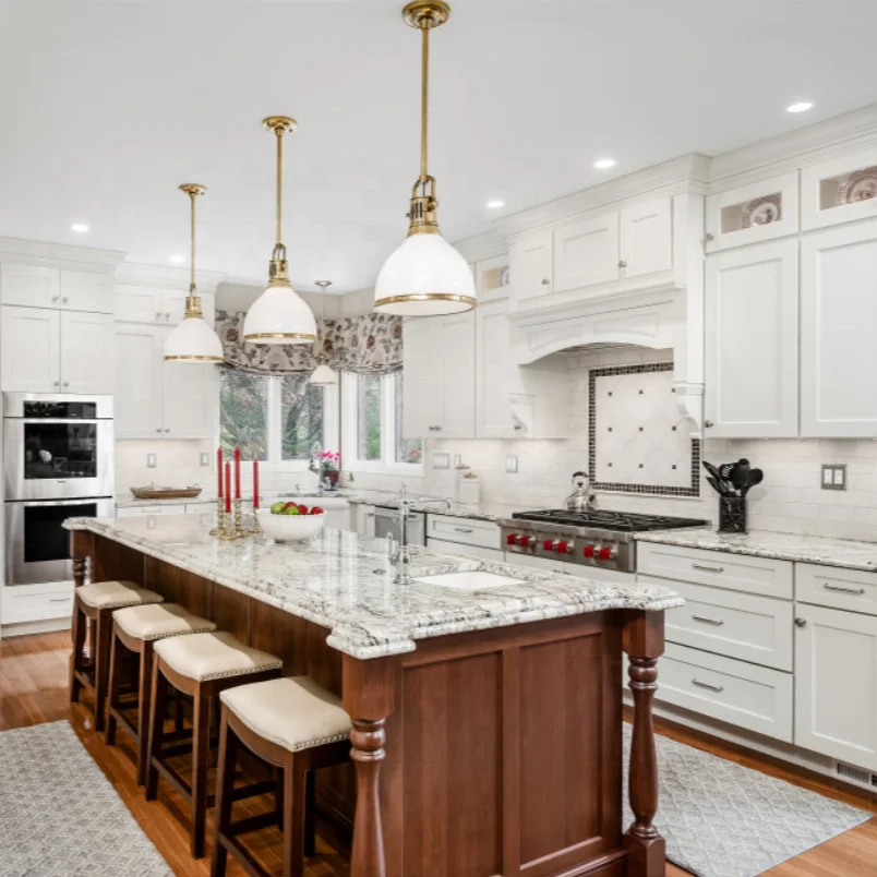 Индивидуальный Белый L-образный кухонный шкаф из массива дерева в европейском стиле сделано Китае