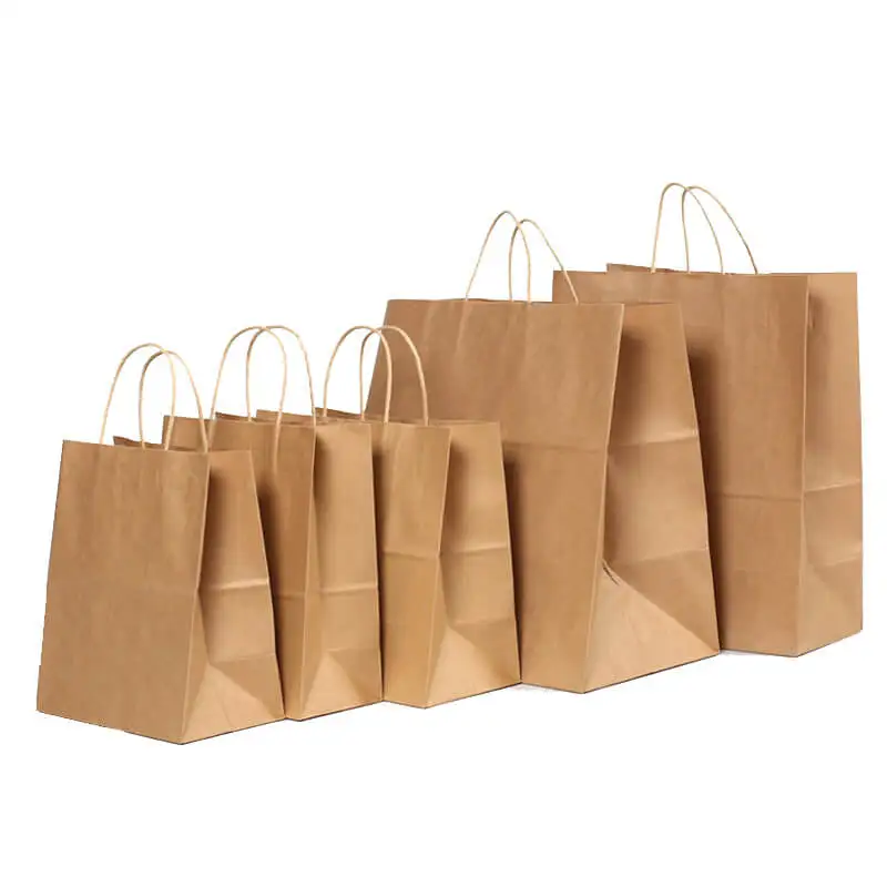 80gsm Flat Handle Bags Different Sizes Kraft Brown Paper Bags With Flat Handles For Pamper Sets Art &Craft Items