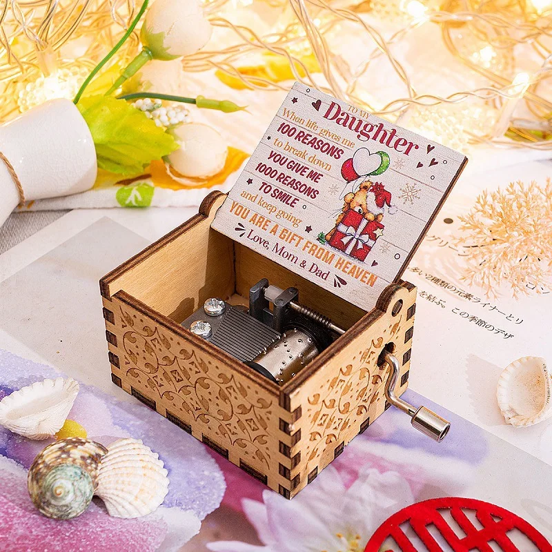 Custom Hand-Cranked Wooden Music Box Mini Retro Carved Music Box Wooden Handmade Music Box Love
