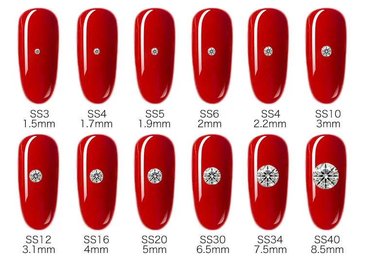 
1440pcs Nail Crystals Rhinestones for Nails Flatback Decorations Glass Gems Stones SS3-SS30 3D Decoration 