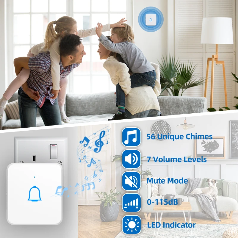 Высококачественный дверной звонок 300 м 56 мелодий беспроводной дверной звонок 300 м