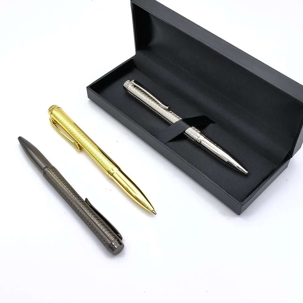 Hot selling modern stationery heavy luxury gold pattern twist ball pen design pen metal ballpoint pen
