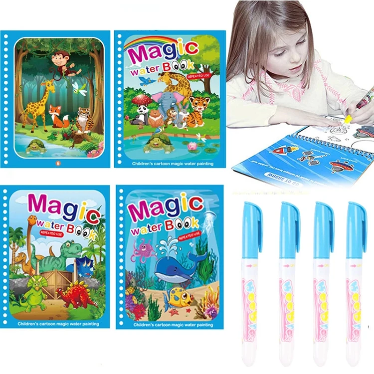 High Quality White Cardboard Material Reusable Colorful Magic Water Drawing Book