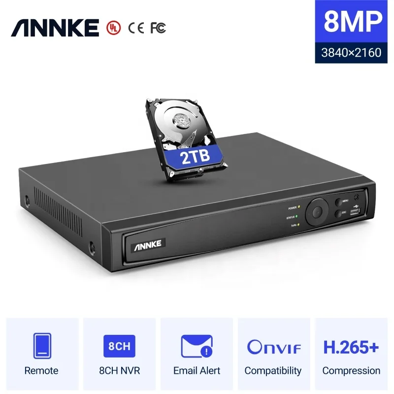 ANNKE 8CH 4K H.265+ POE Network Video Recorder Up to 1SATA MAX 6TB Smart Playback NVR With 2TB HDD