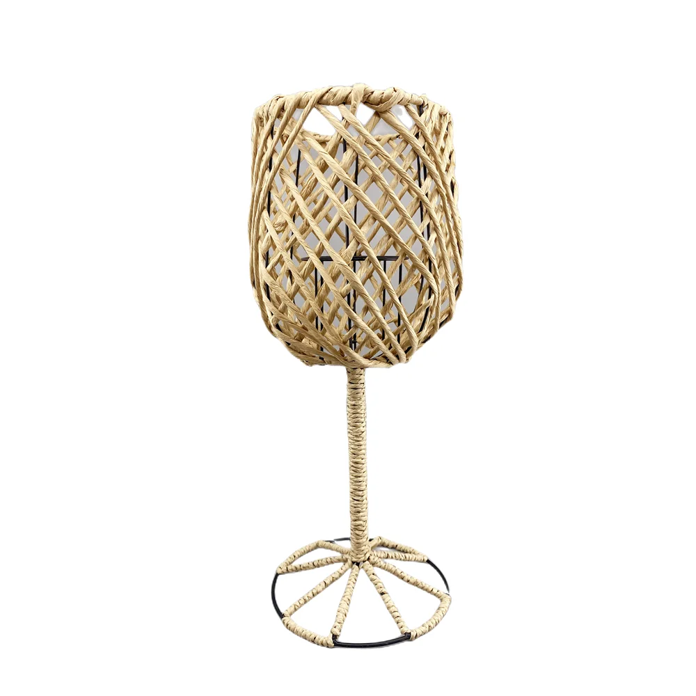 Wine Glass Shape Natural lampshades  Handmade Paper Rope Woven Standing Lighting Fixture Lamp Shade Design