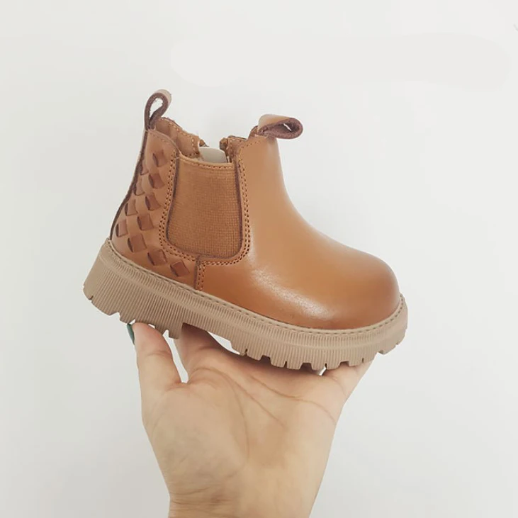 brown vintage leather girls boys kids children ankle chelsea boots shoes