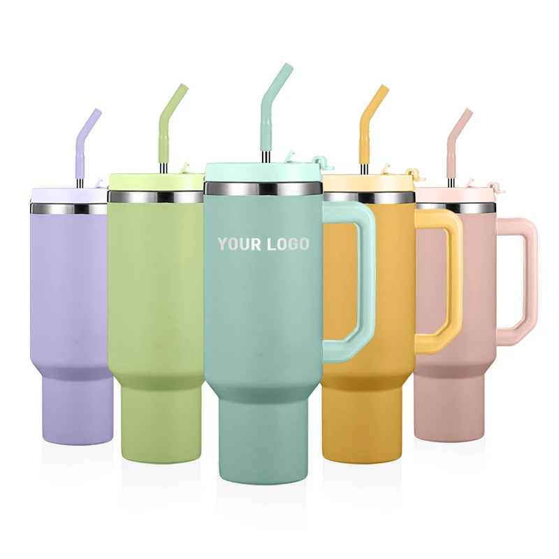 Large Capacity Camping Travel Beer Mug Stainless Steel Tumblers 40oz Tumbler with Straw and Handle